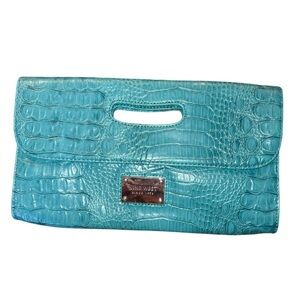NWT Nine West Turquoise Faux Patent Leather Crocodile Clutch
